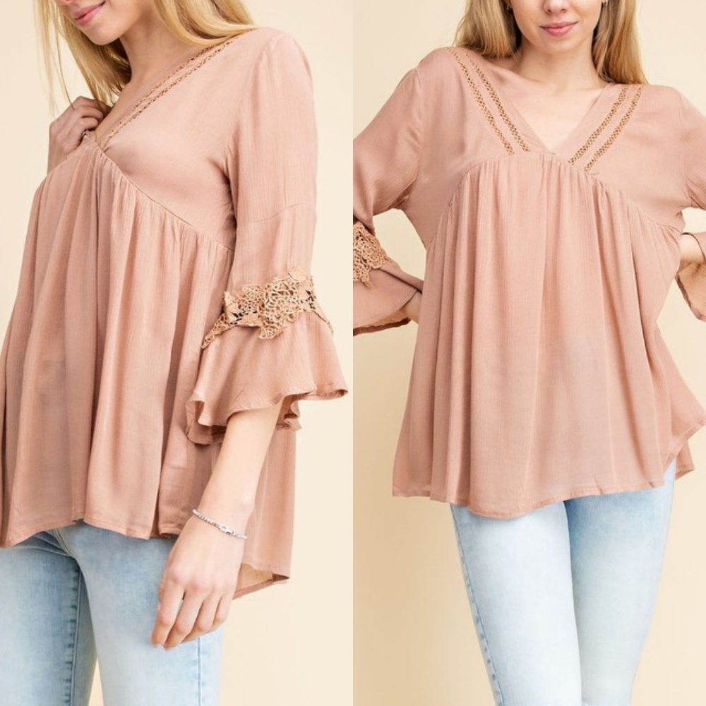 π Dusty Rose Crinkle Gauze Top - Picture 2 of 8